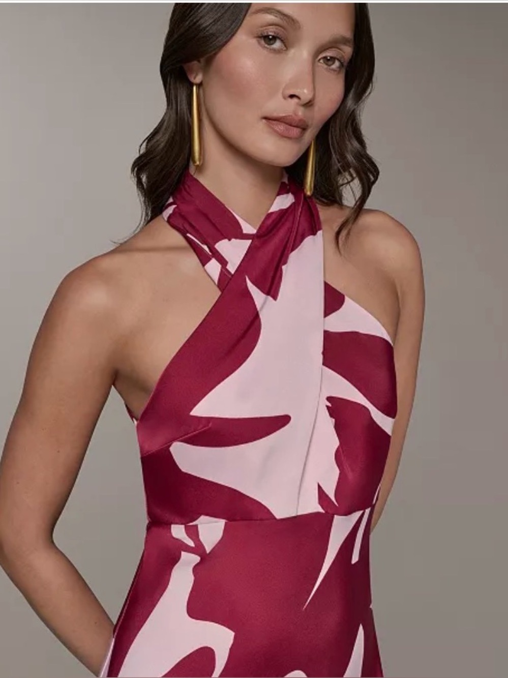 Donna Karan NY Halter Neck Satin A-Line Long Dress, Size 10,  Sangria/Lilac NWT